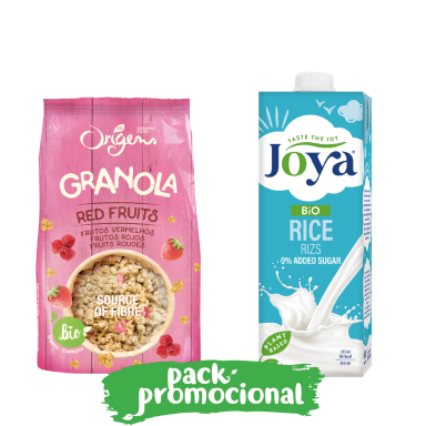 Granola de Frutos Vermelhos Origens Bio e Bebida de Arroz Joya Produto Biológico