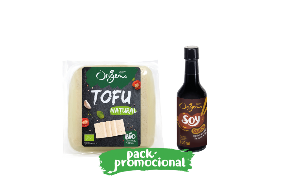 Tofu natural e molho de soja biológicos